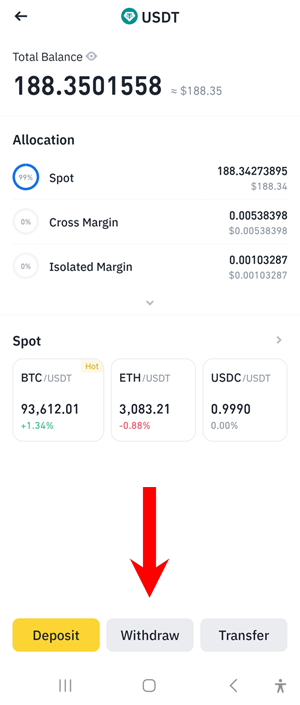 Sending - Depositing USDT cryptocurrency from Binance to 1xBet account