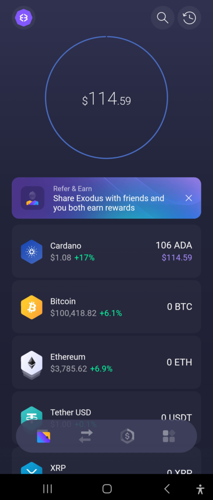 Exodus Wallet holding Cardano (ADA) Proof 2025