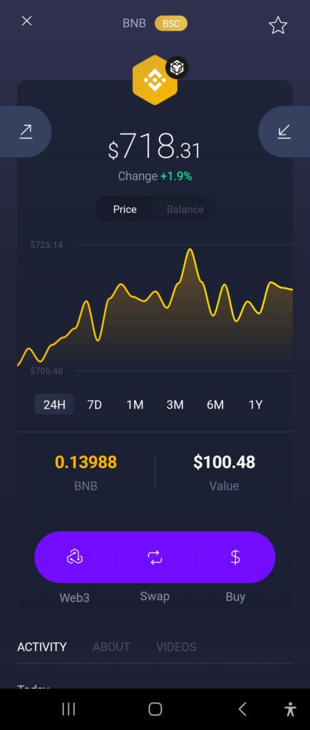 Exodus wallet holding BNB on Binance Smart Chain Proof 2025