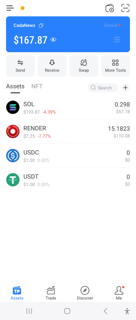 TokenPocket wallet holding Render cryptocurrency